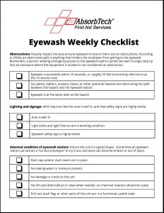Eyewash Station Weekly Checklist Itu Absorbtech First Aid